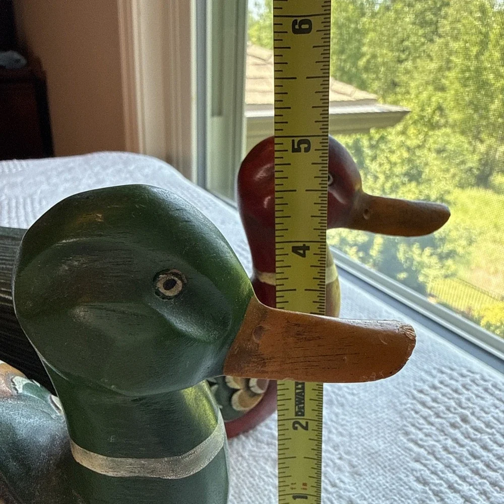 Vintage Decorative Wooden Duck Decoys. Mallard, Wood Duck Set of 2
